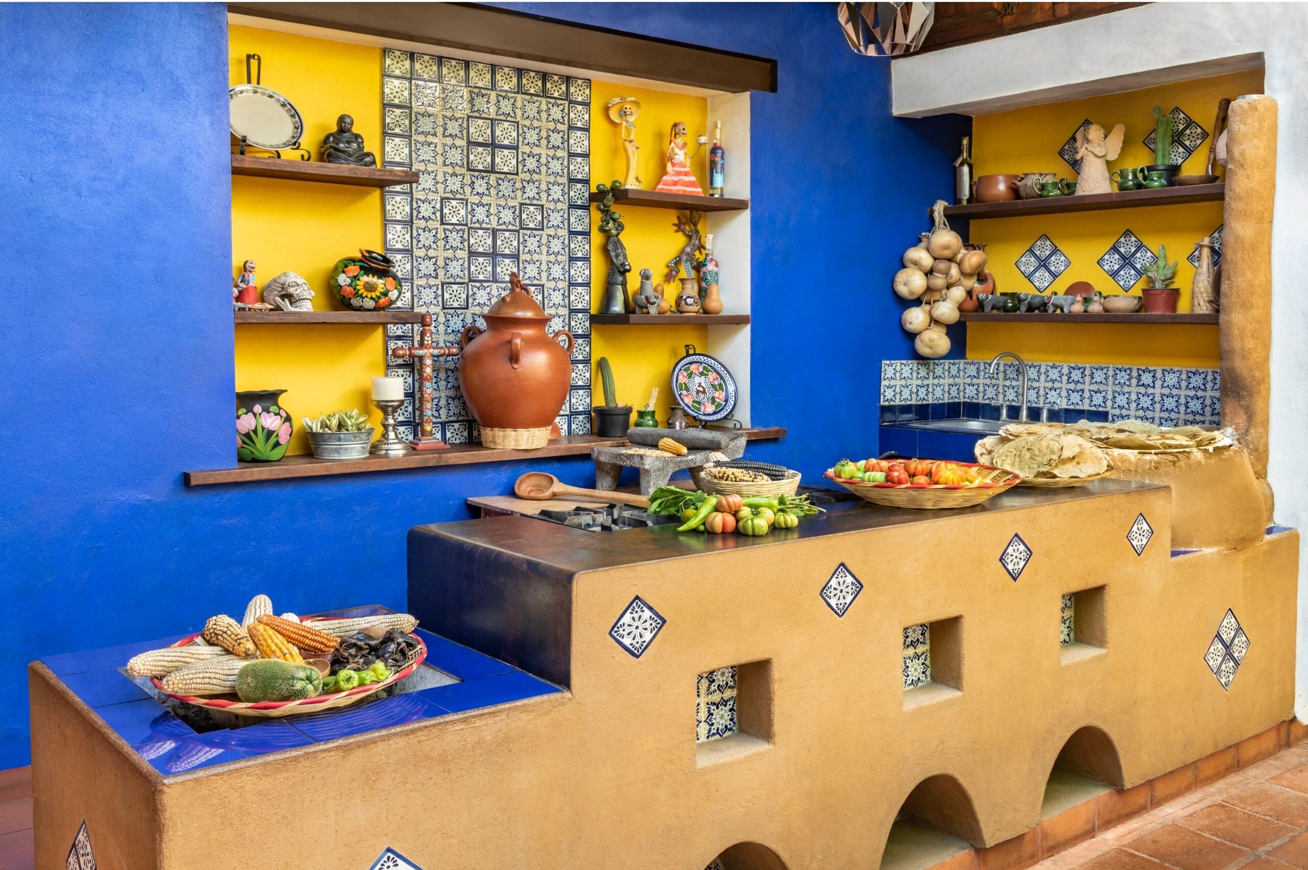 mexican food dishes in a spanish styled kitchen